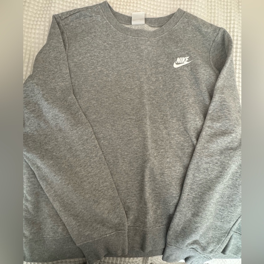 Nike Gray Crewneck Top with Iconic Swoosh